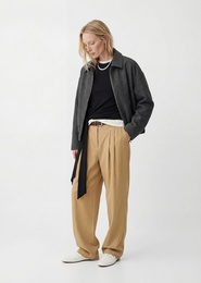 Cepli Fermuarlı Uzun Kollu Oversize Kaşe Bomber Ceket