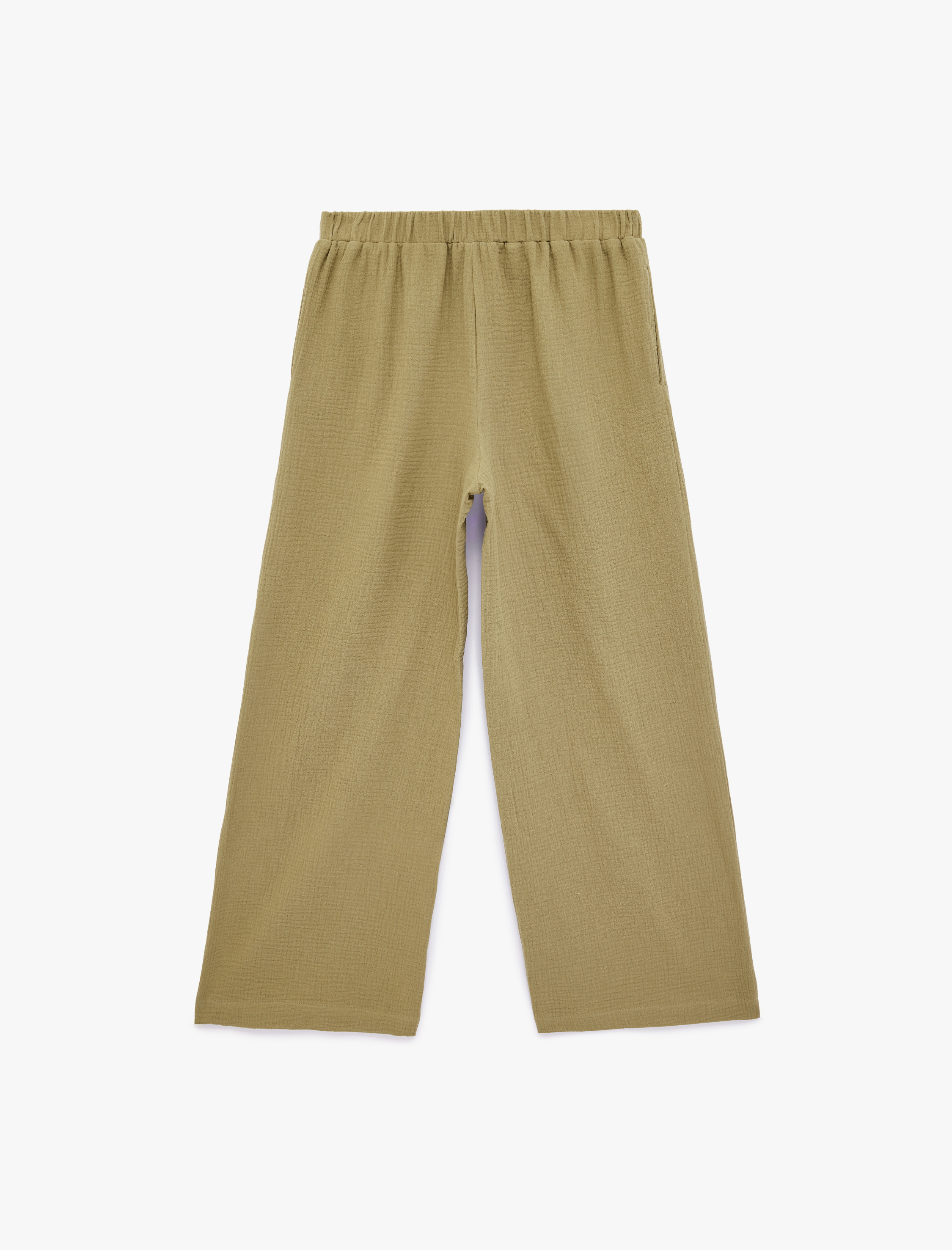   Beli Lastikli Pamuklu Geniş Paça Müslin Pantolon