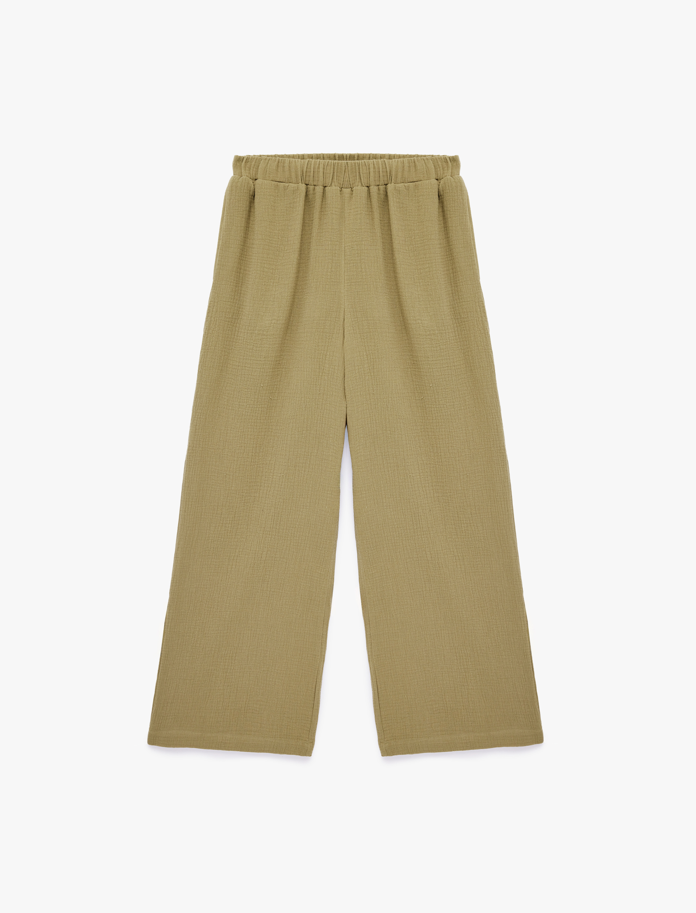   Beli Lastikli Pamuklu Geniş Paça Müslin Pantolon