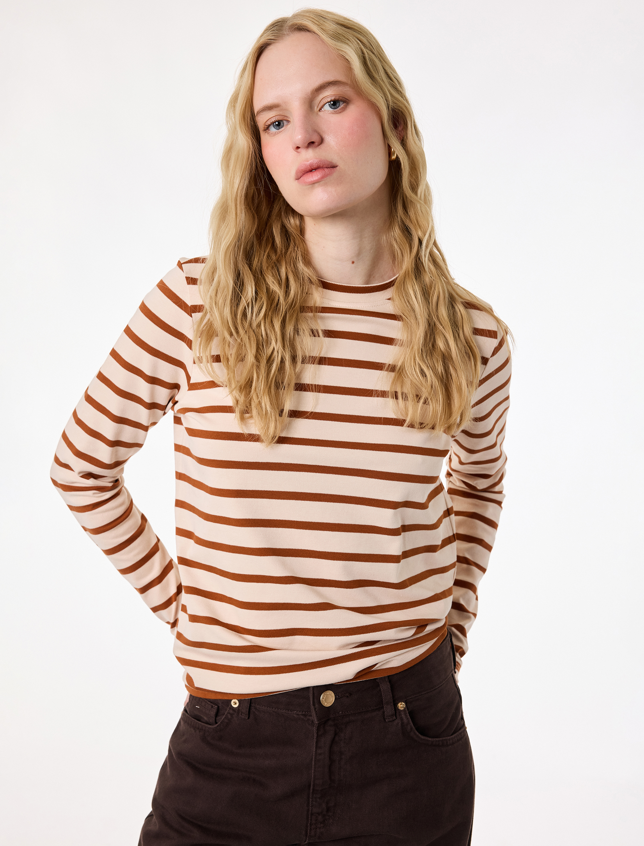   Pamuklu Bisiklet Yaka Uzun Kollu Çizgili Tişört