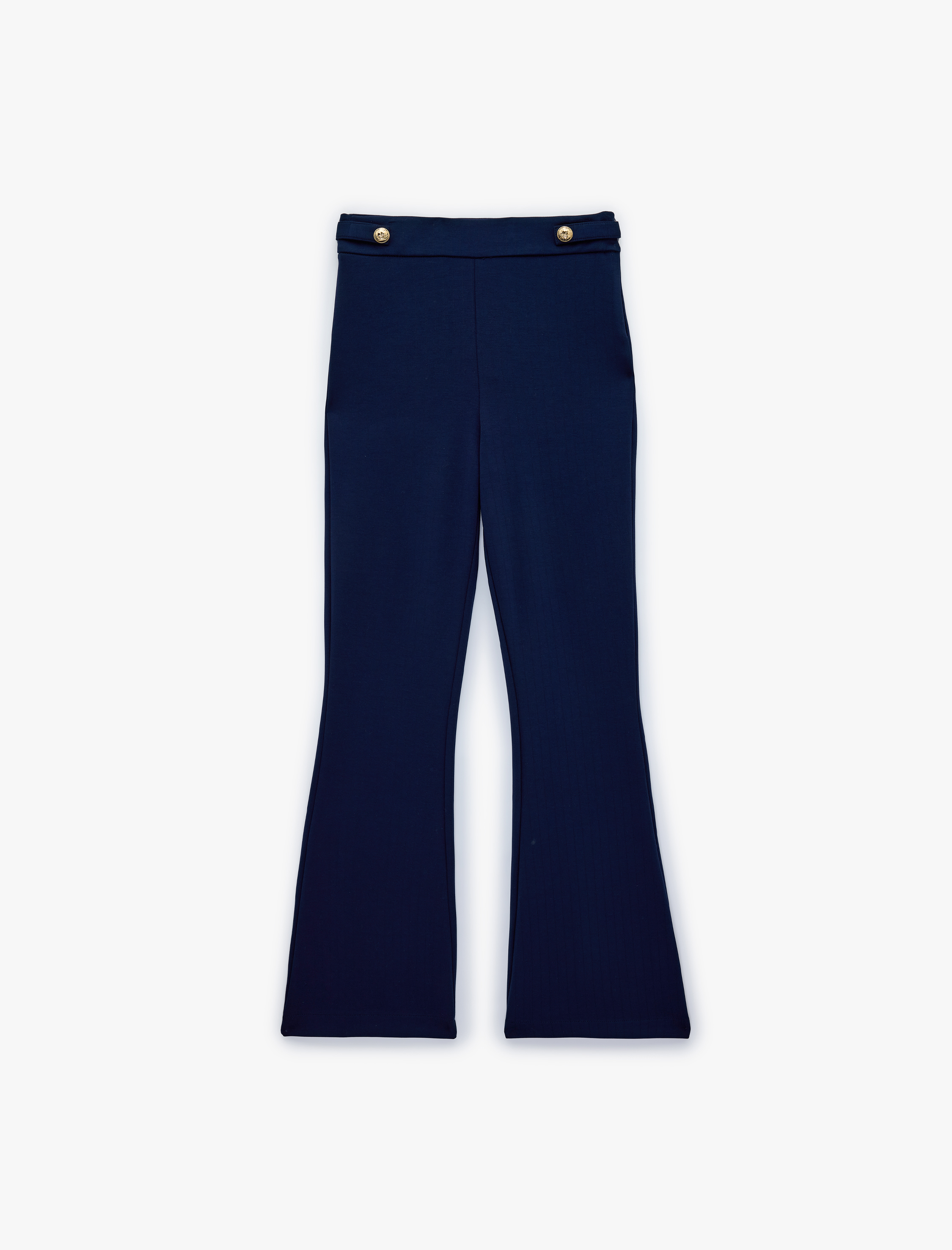   Dar Kalıp Aksesuar Düğme Detaylı İspanyol Paça Kumaş Pantolon