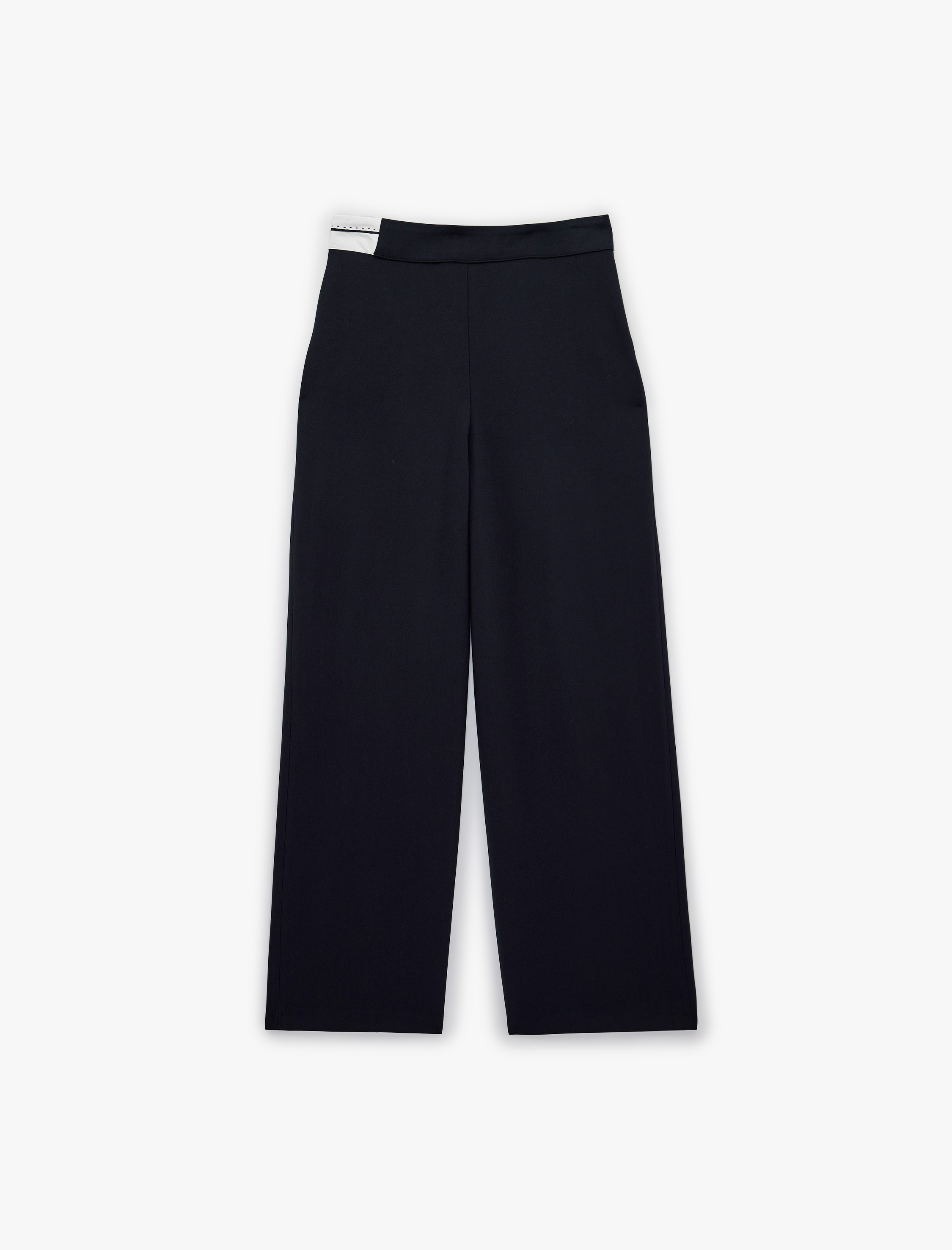   Kontrast Detaylı Cepli Düz Geniş Paça Kumaş Pantolon