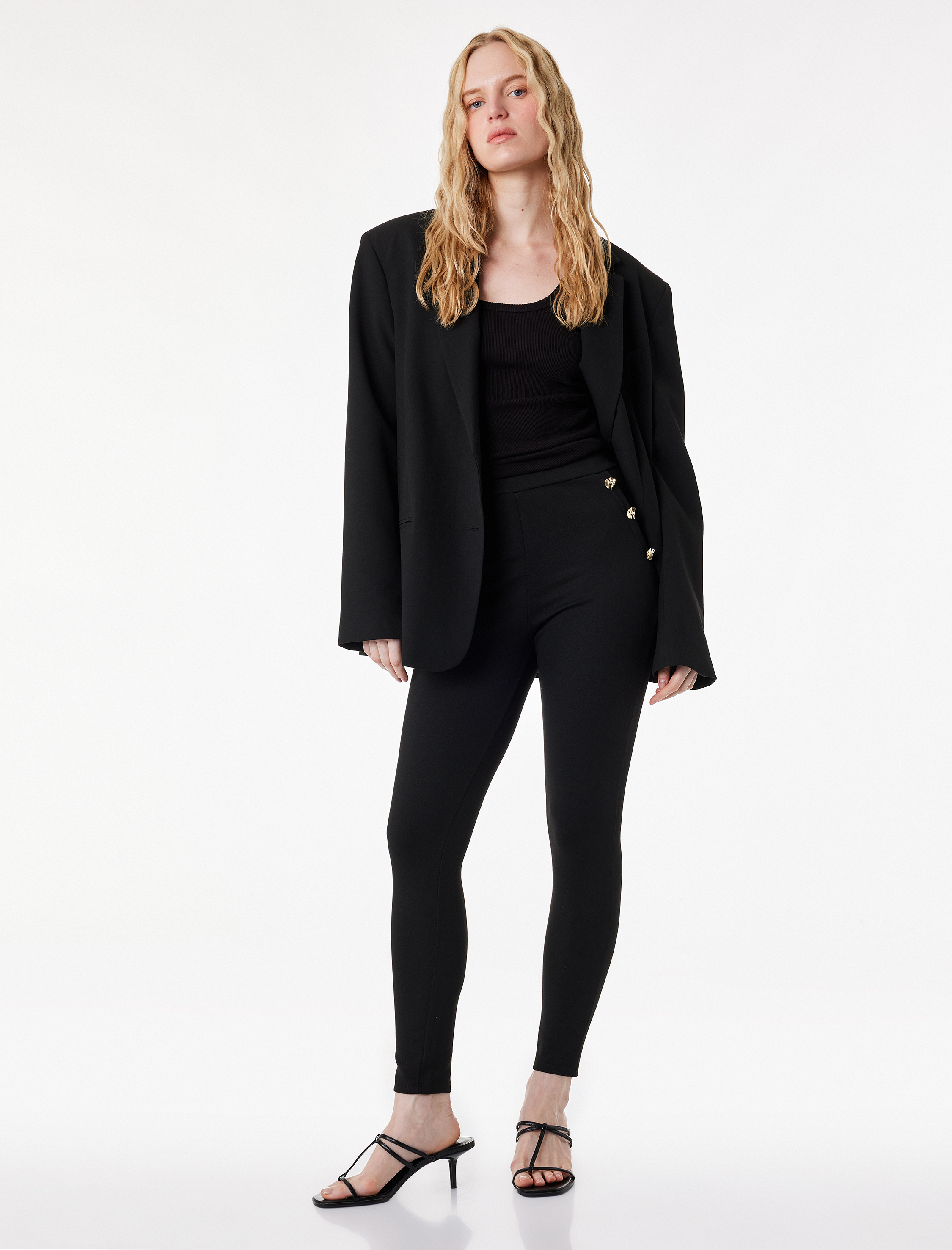   Aksesuar Düğme Detaylı Tayt Pantolon