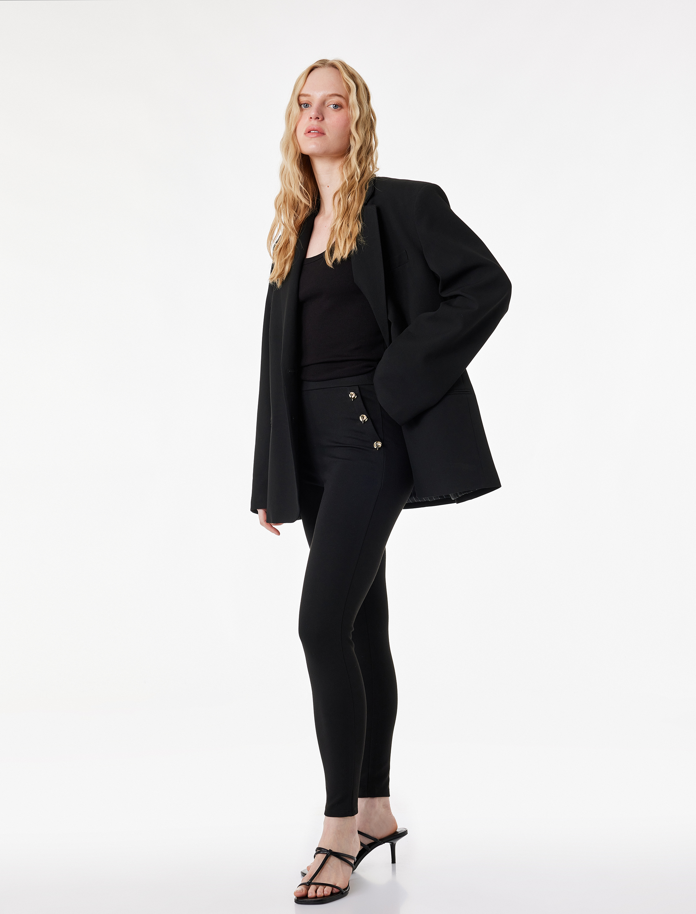   Aksesuar Düğme Detaylı Tayt Pantolon