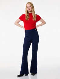 Dar Kalıp Aksesuar Düğme Detaylı İspanyol Paça Kumaş Pantolon