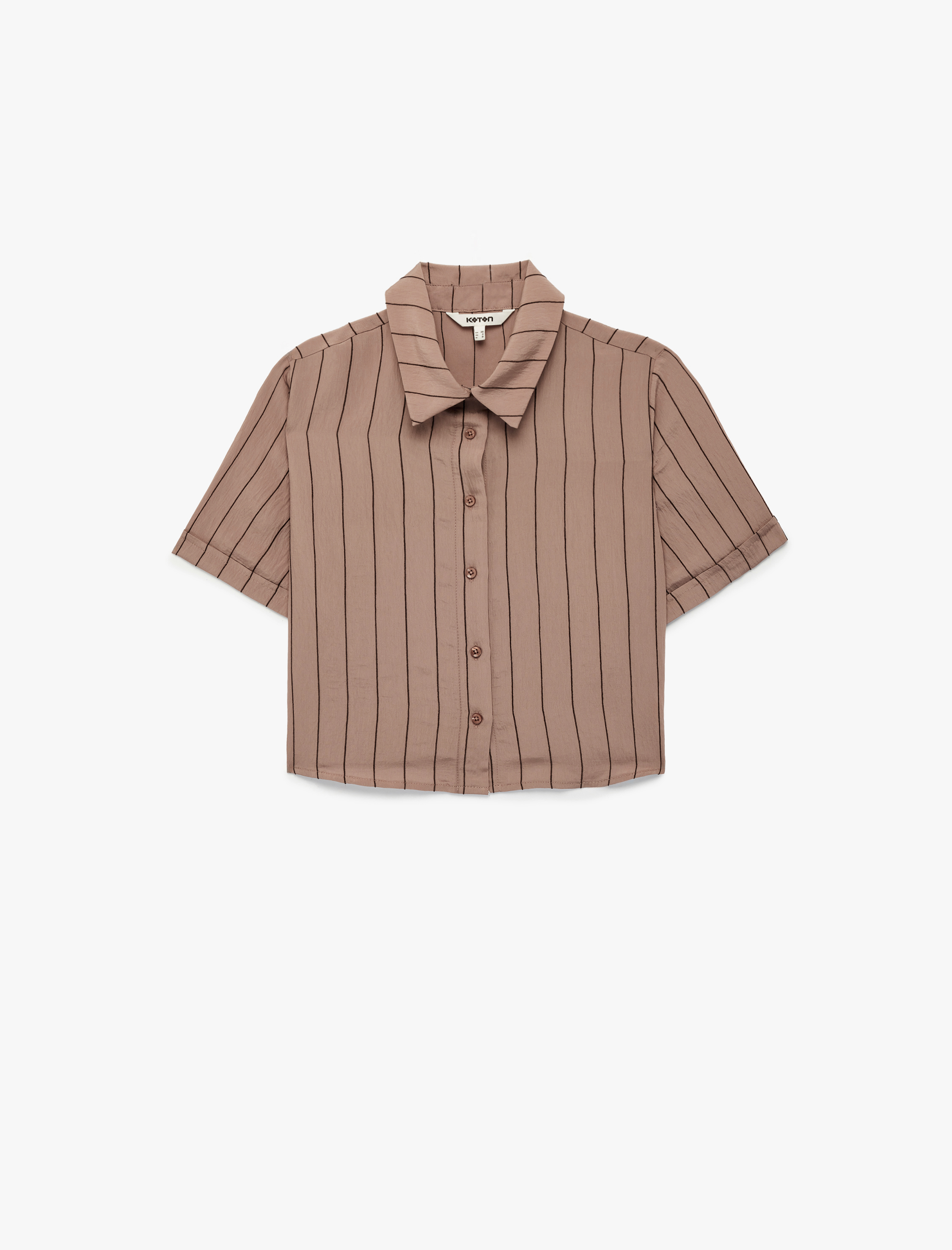   Modal Kumaş Kısa Kollu Çizgili Crop Gömlek