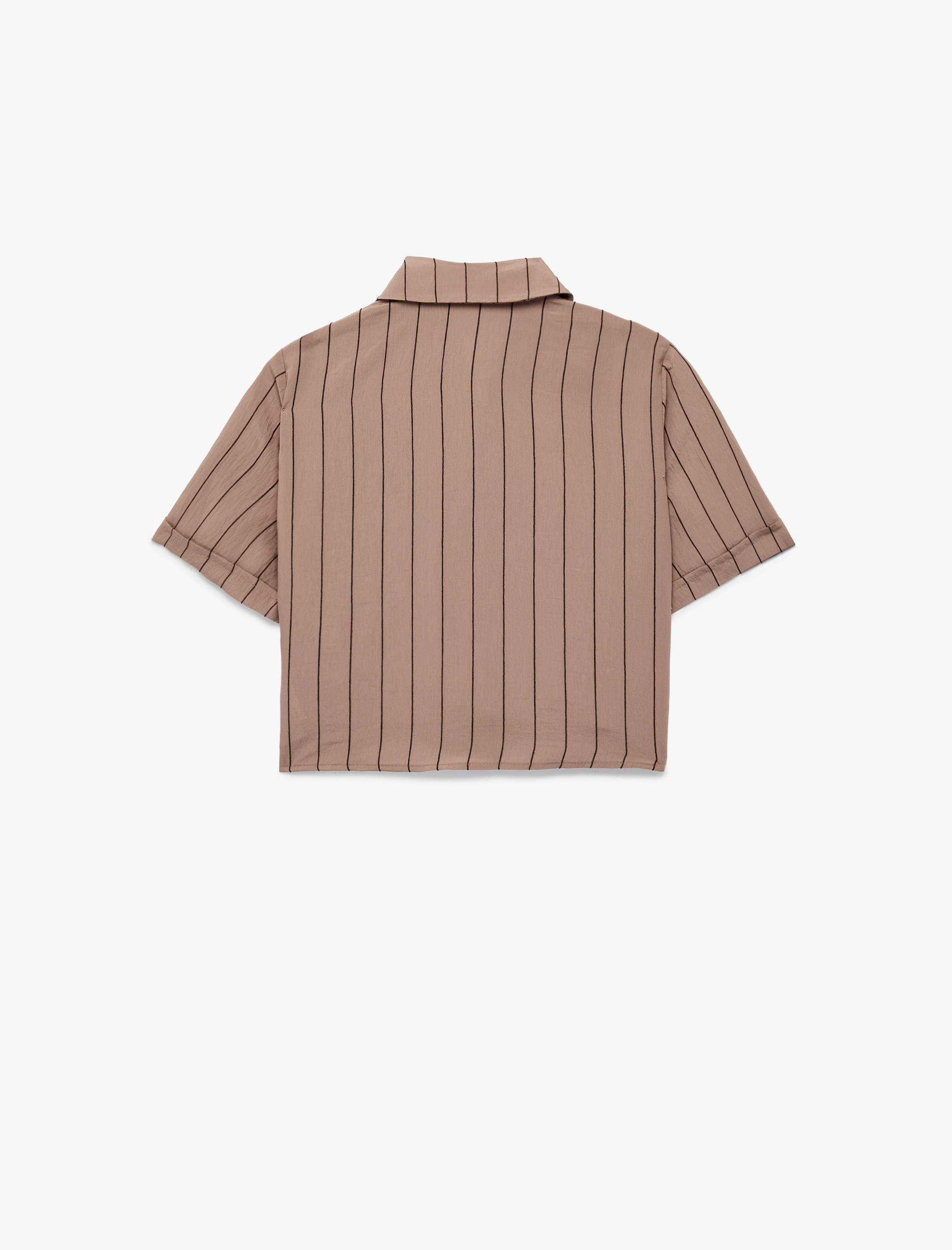   Modal Kumaş Kısa Kollu Çizgili Crop Gömlek