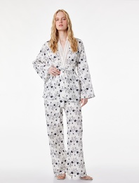 Pamuklu Uzun Kollu Kemerli Desenli Brodeli Kimono Ceket