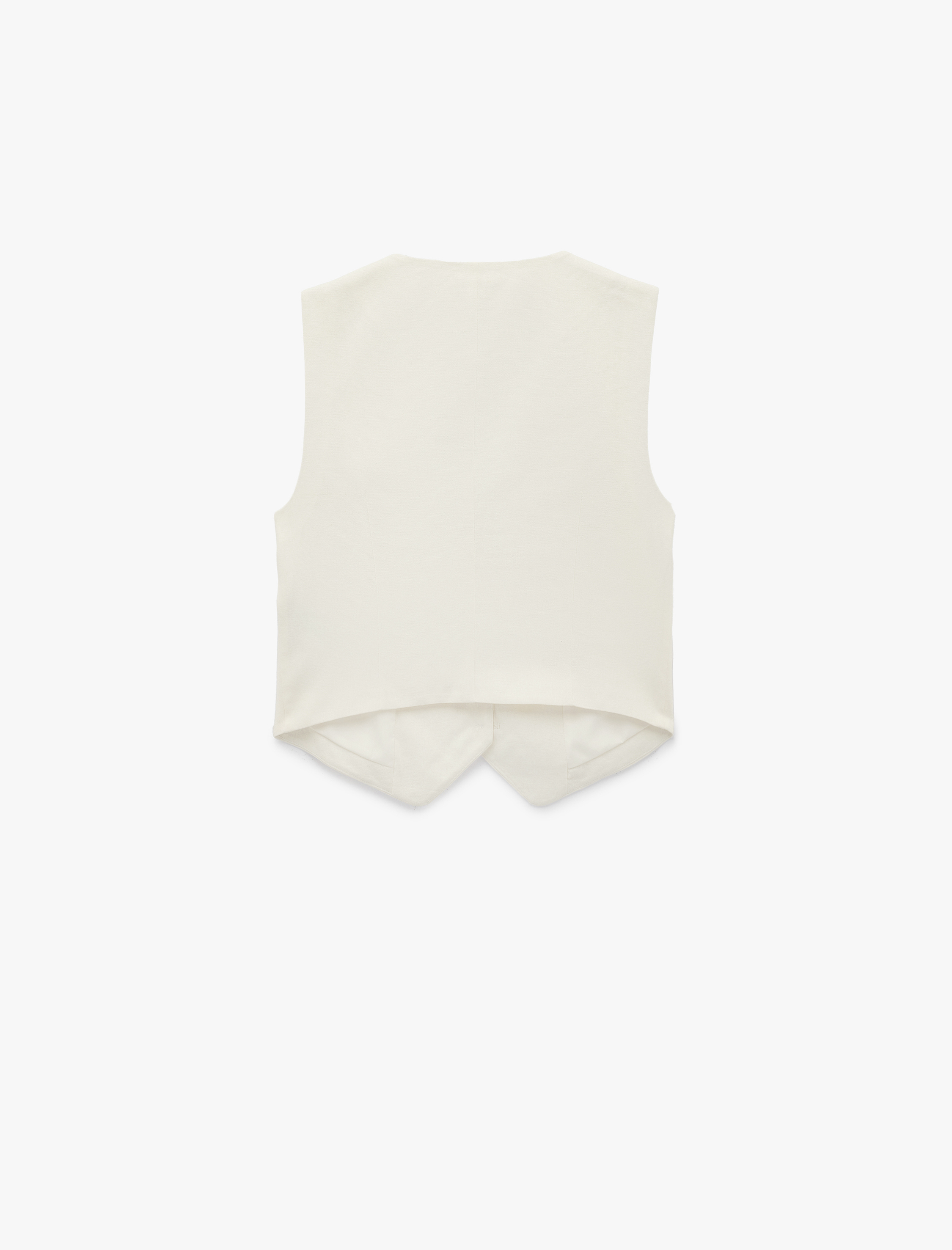   V Yaka Kolsuz Düğmeli Cep Detaylı Keten Karışımlı Yelek