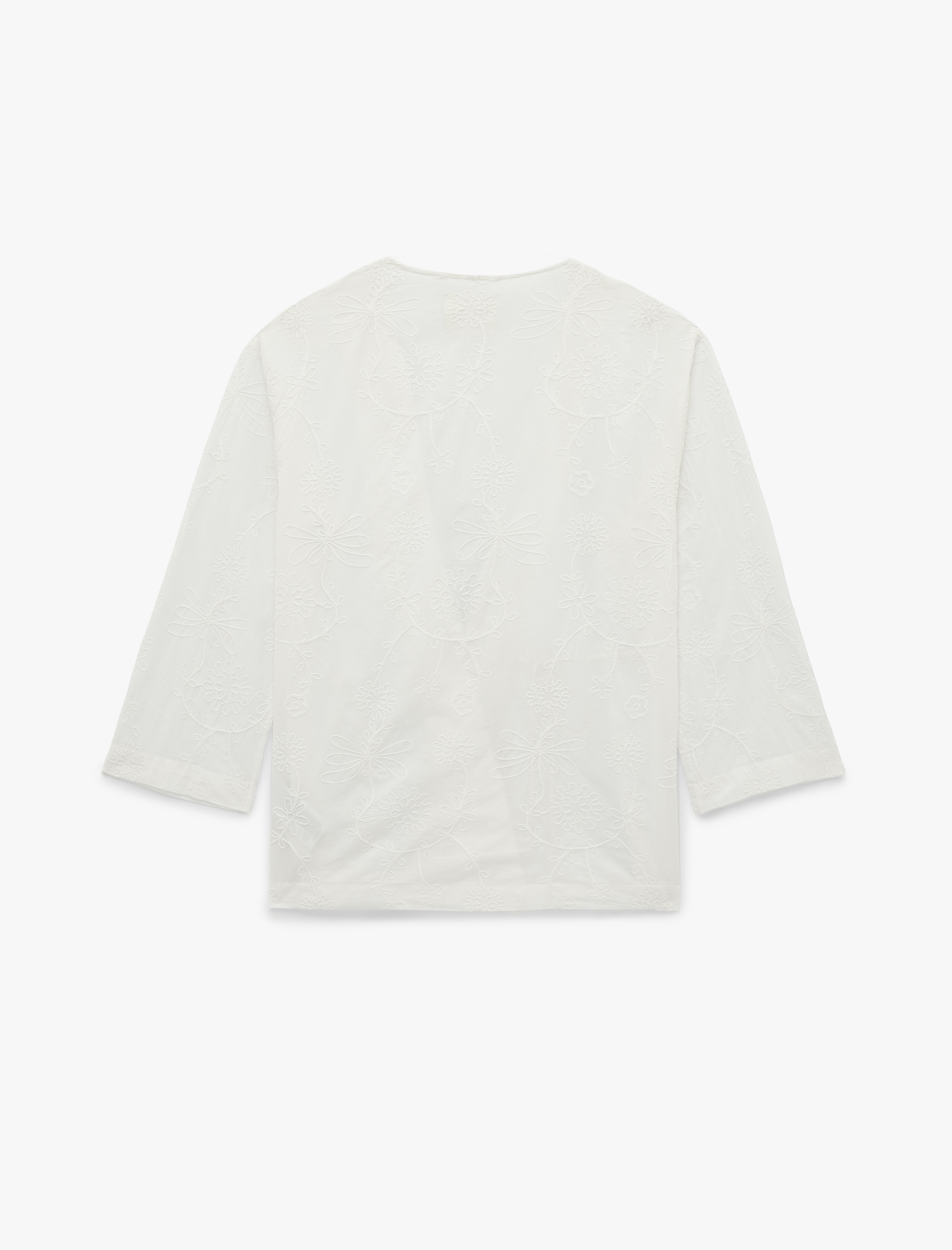   Pamuklu Uzun Kollu Kruvaze Bağlama Detaylı Brodeli Kimono Ceket