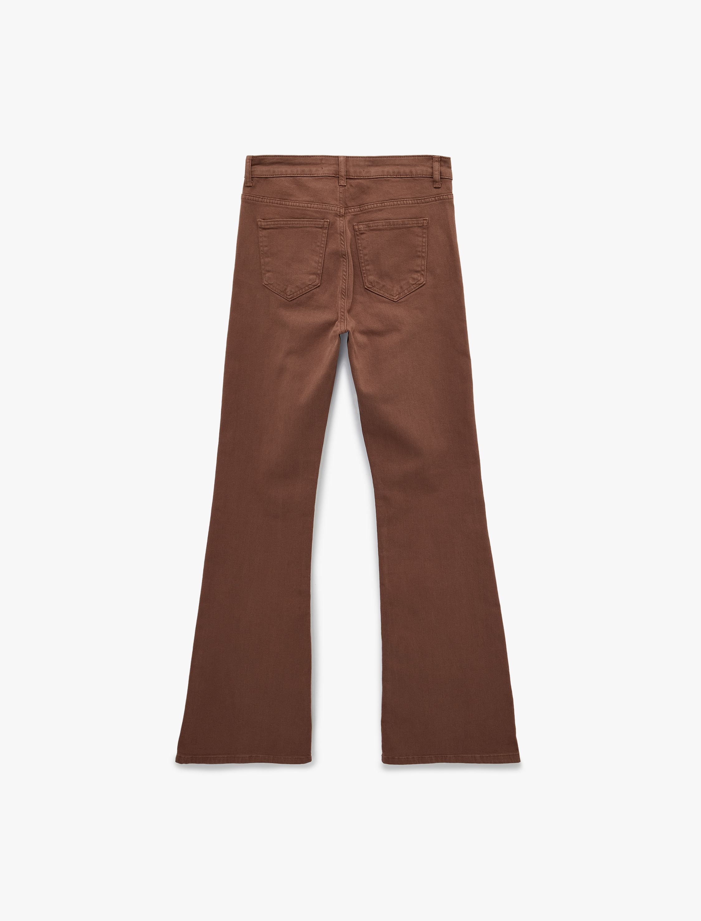   Yüksek Bel Slim Fit Cepli Düğmeli Pamuklu İspanyol Paça Denim Pantolon - Flare Jeans