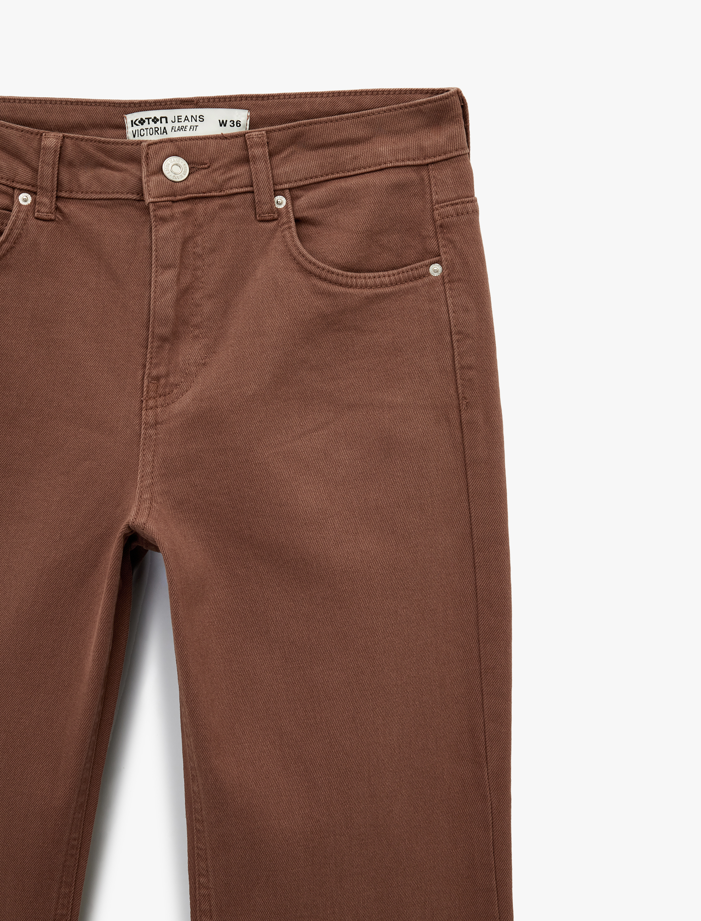   Yüksek Bel Slim Fit Cepli Düğmeli Pamuklu İspanyol Paça Denim Pantolon - Flare Jeans