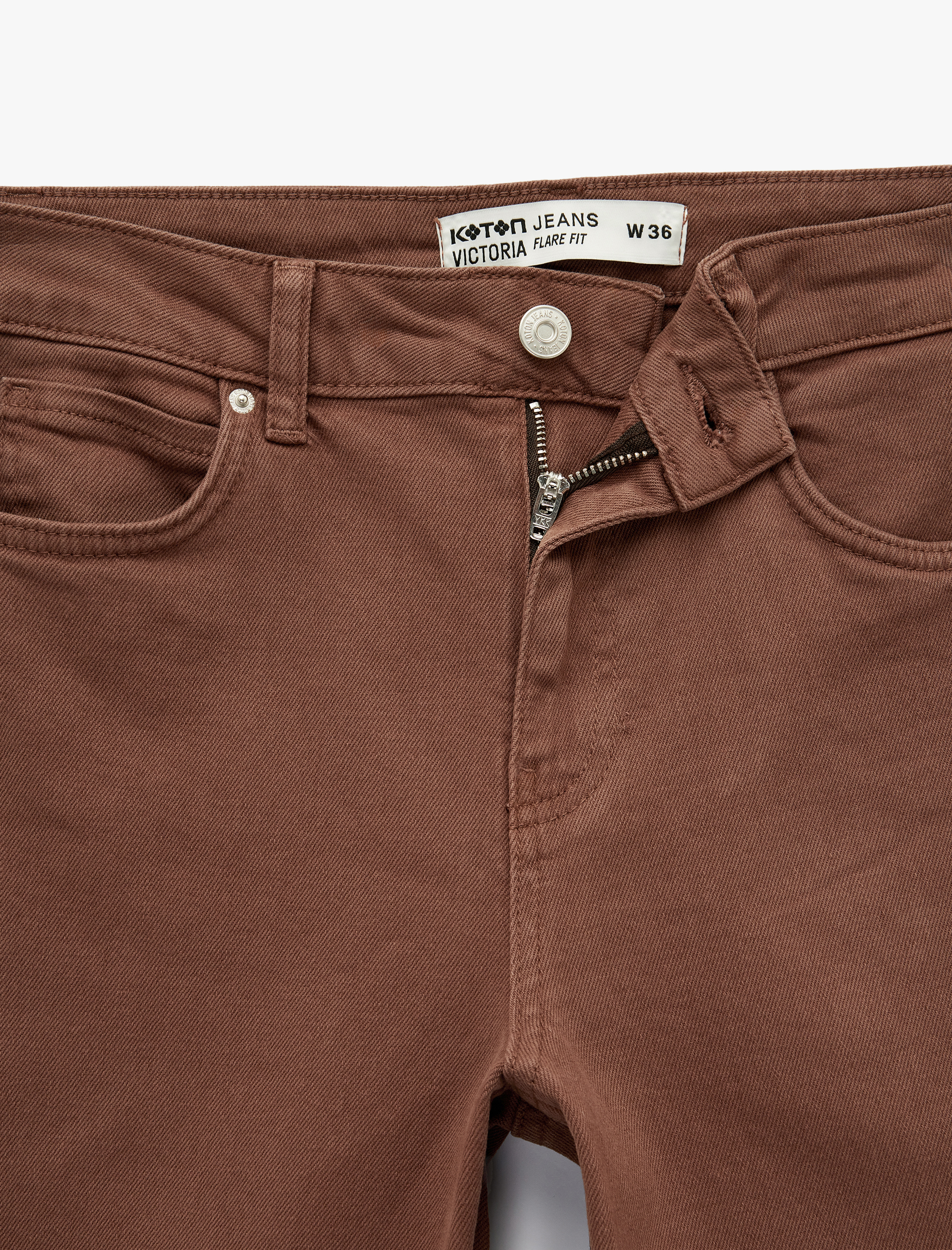   Yüksek Bel Slim Fit Cepli Düğmeli Pamuklu İspanyol Paça Denim Pantolon - Flare Jeans