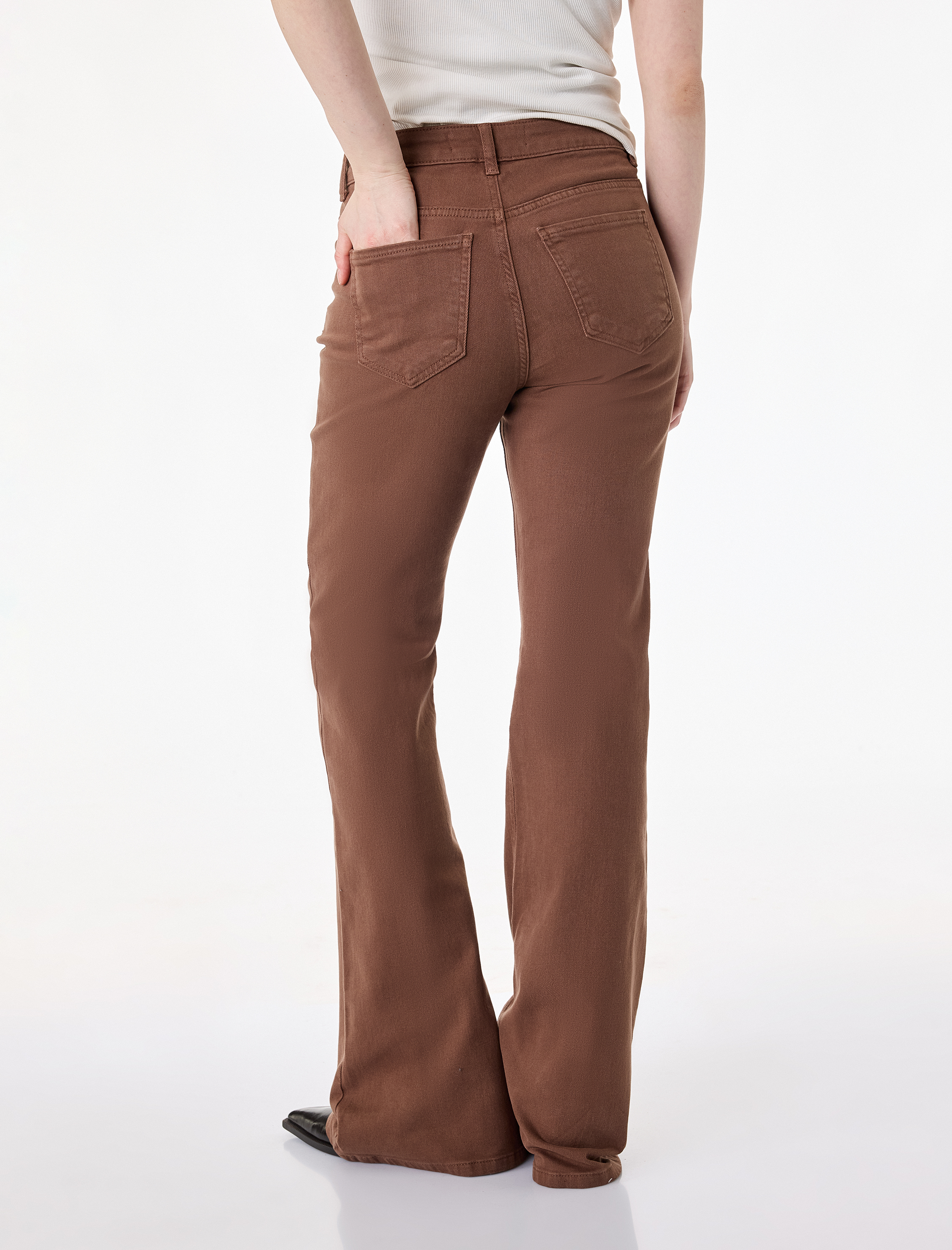   Yüksek Bel Slim Fit Cepli Düğmeli Pamuklu İspanyol Paça Denim Pantolon - Flare Jeans