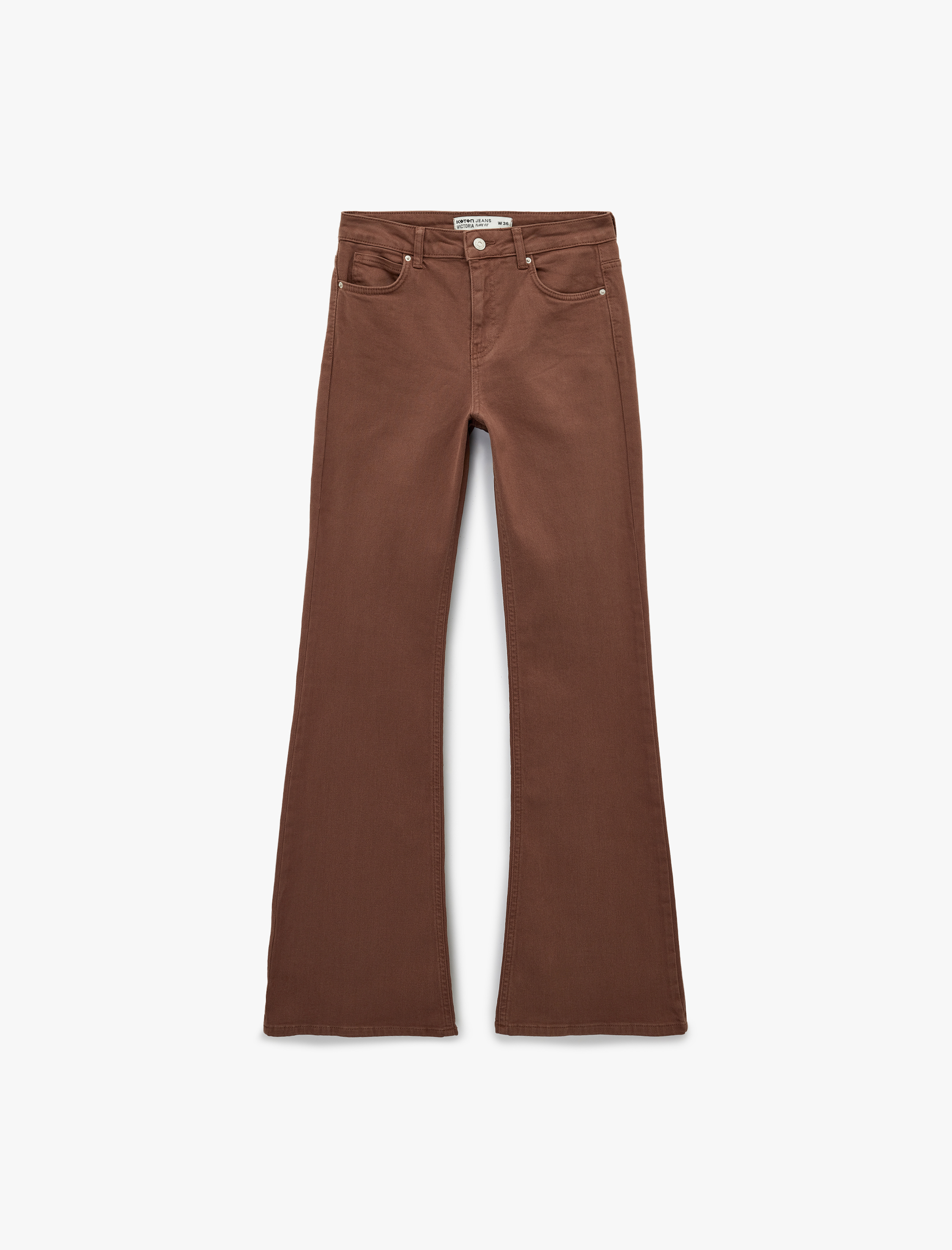   Yüksek Bel Slim Fit Cepli Düğmeli Pamuklu İspanyol Paça Denim Pantolon - Flare Jeans