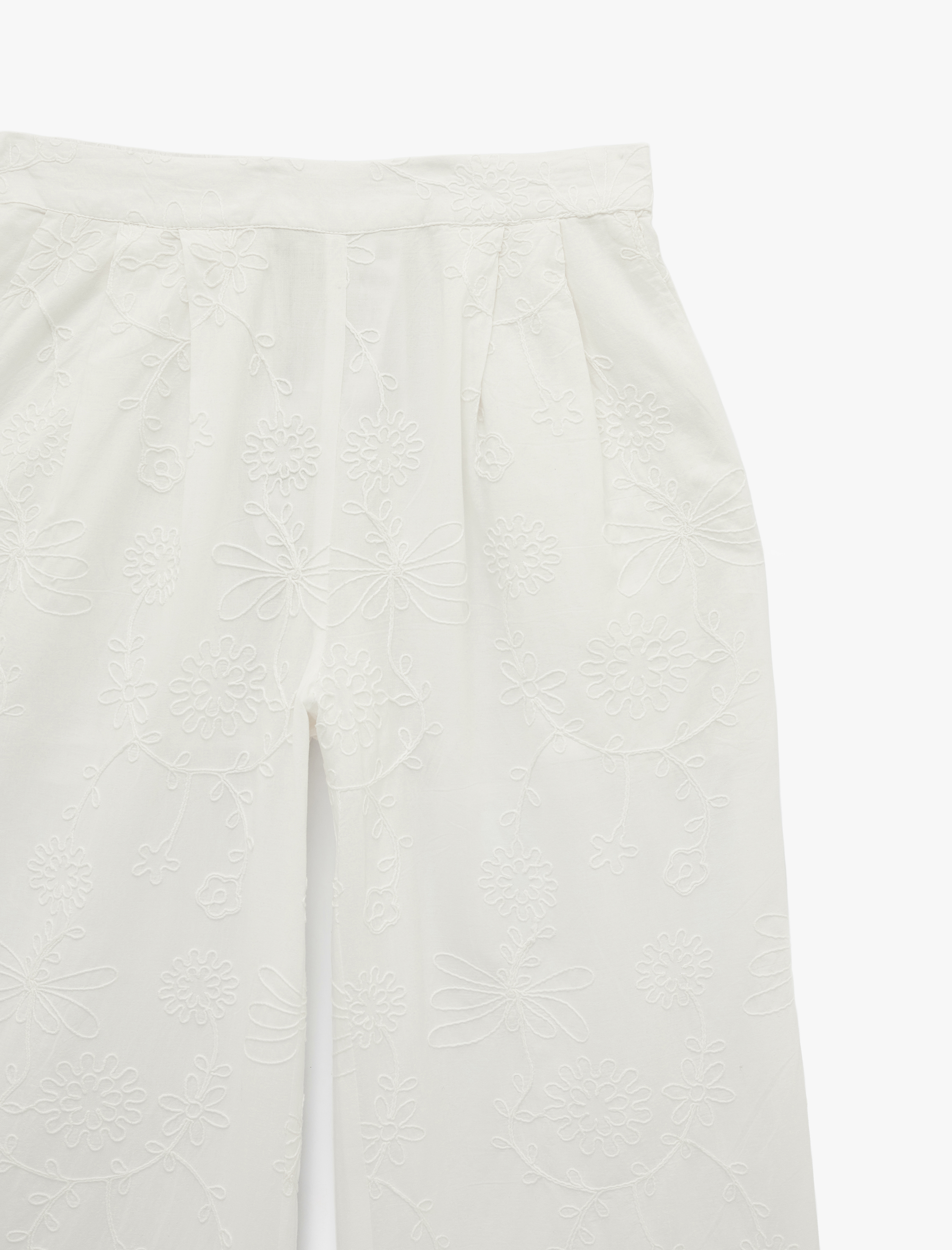   Pamuklu Cepli Yüksek Bel Düz Geniş Paça Brodeli Pantolon