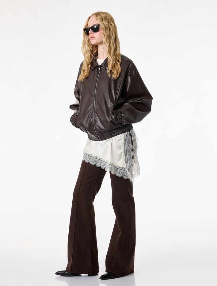  Pamuklu Cepli Düğmeli Dar Kesim İspanyol Paça Denim Pantolon - Flare Jeans