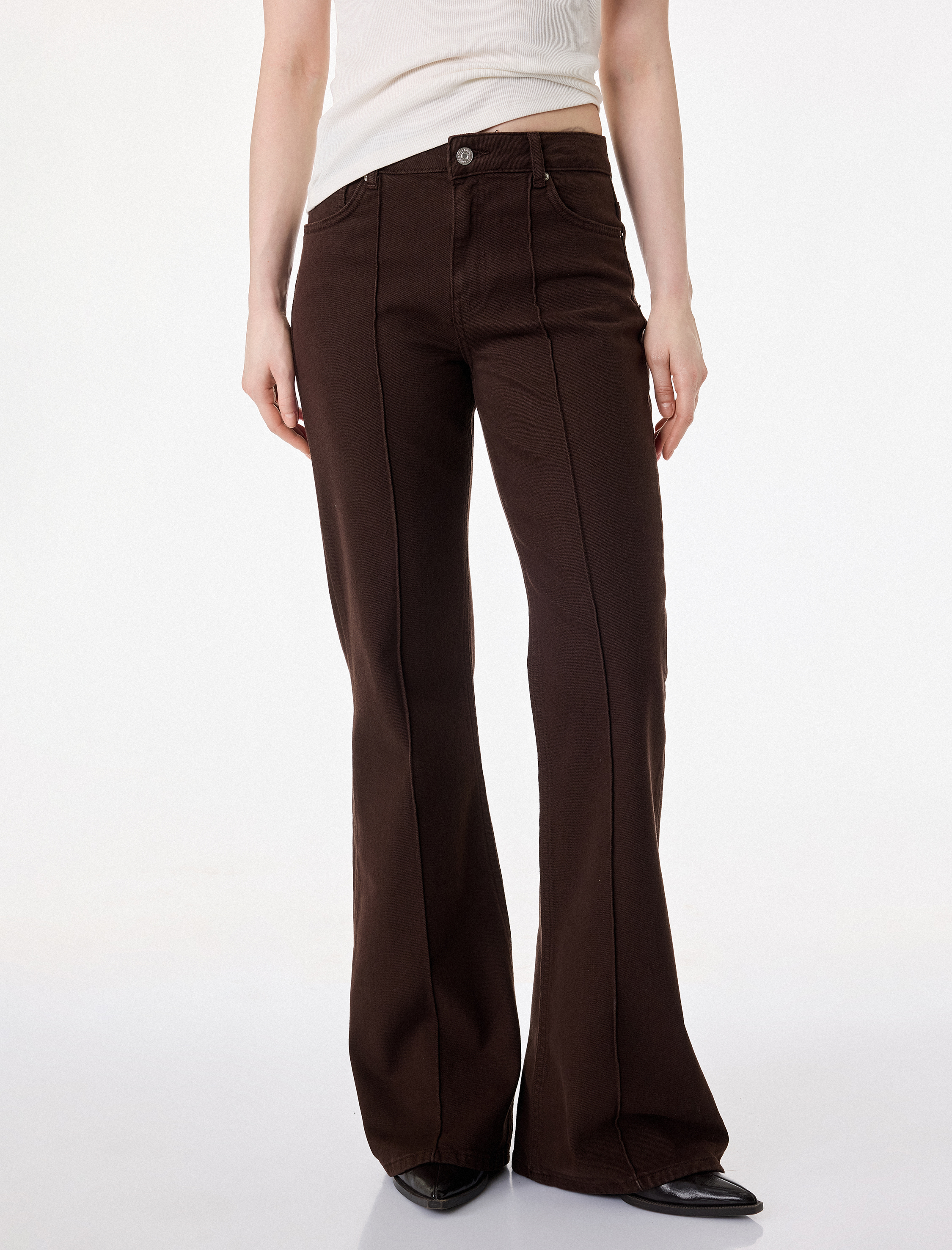   Pamuklu Cepli Düğmeli Dar Kesim İspanyol Paça Denim Pantolon - Flare Jeans