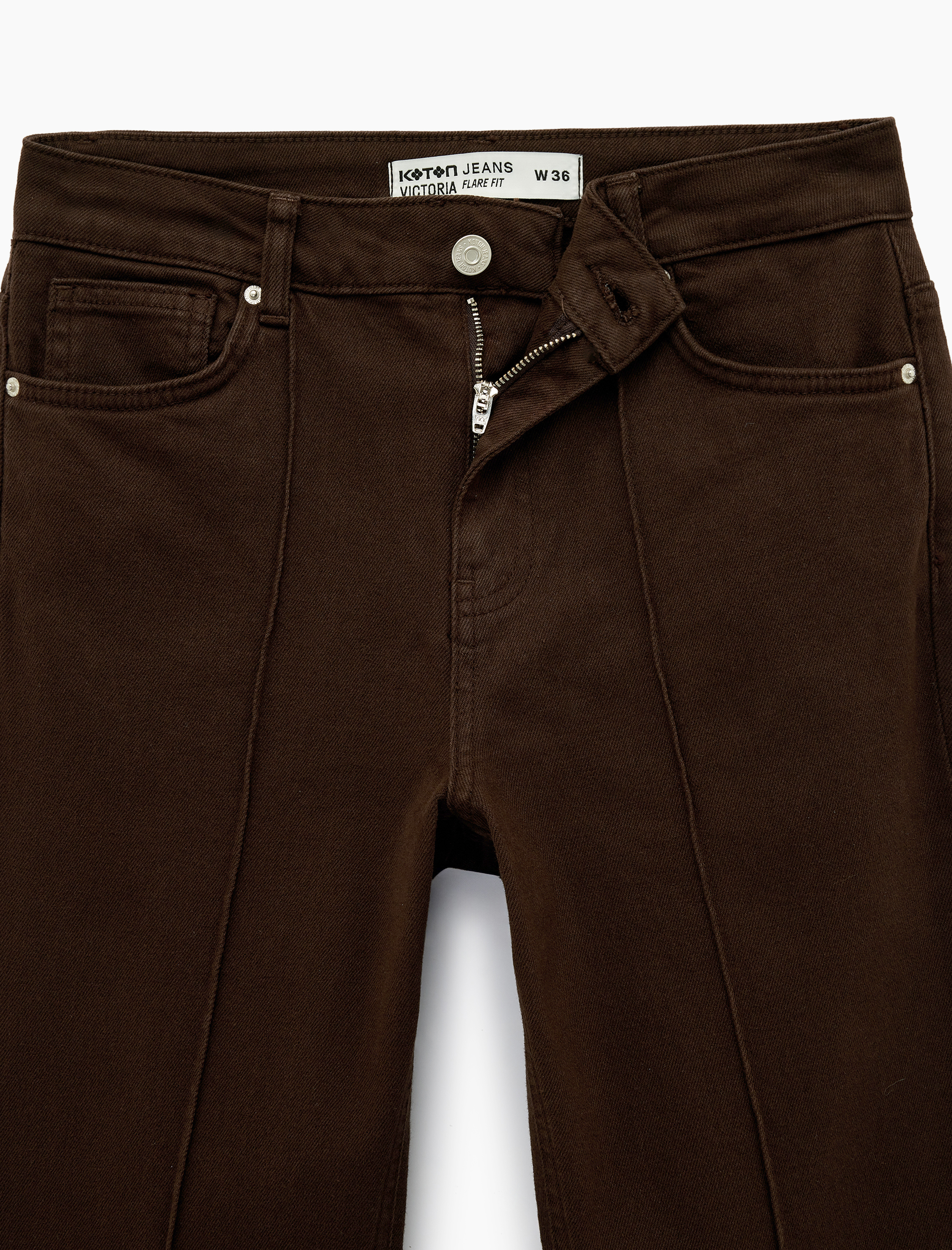   Pamuklu Cepli Düğmeli Dar Kesim İspanyol Paça Denim Pantolon - Flare Jeans