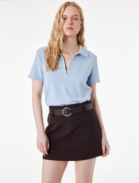 Regular Fit Kısa Kollu Kesik Polo Yaka Tişört