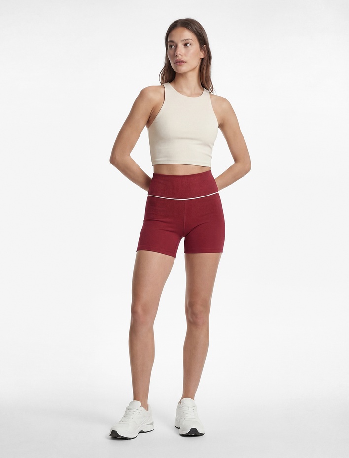  Yüksek Bel Slim Fit İnterlok Spor Biker Tayt