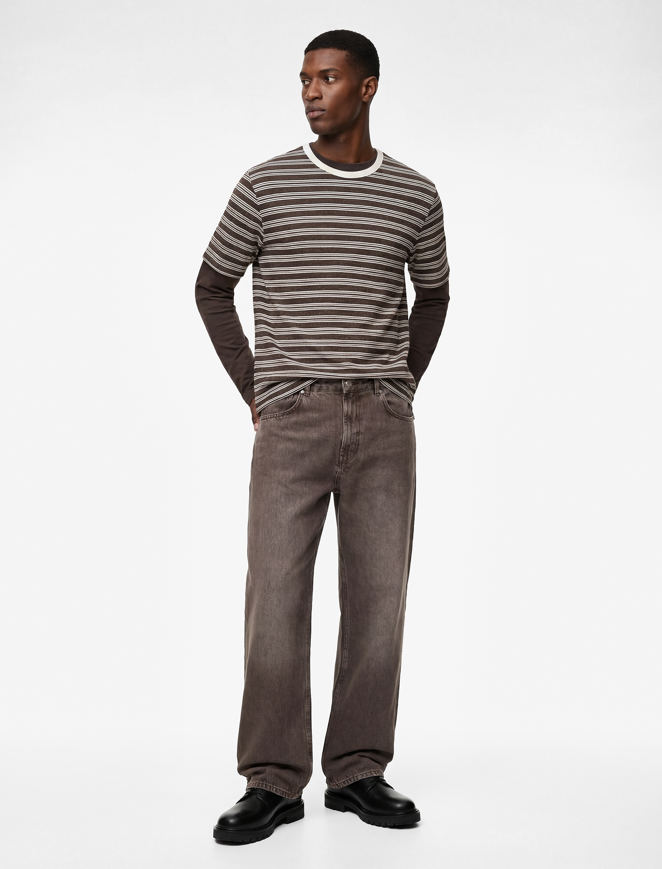   Regular Fit Kısa Kollu Bisiklet Yaka Çizgili Tişört