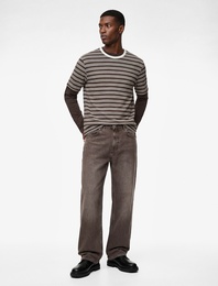 Regular Fit Kısa Kollu Bisiklet Yaka Çizgili Tişört