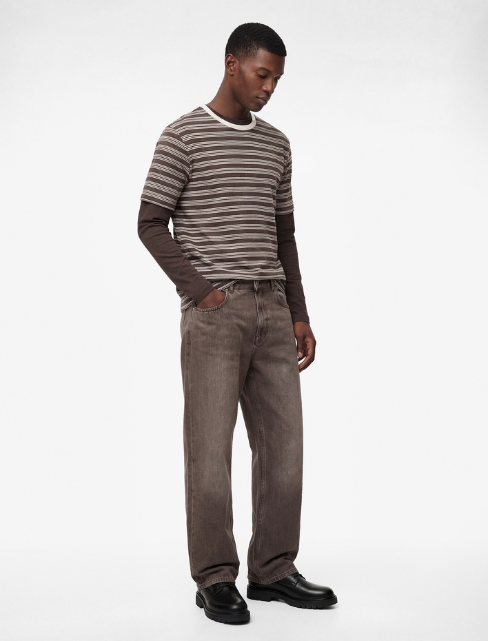  Regular Fit Kısa Kollu Bisiklet Yaka Çizgili Tişört