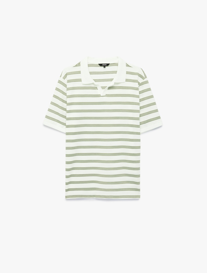  Regular Fit Kısa Kollu Çizgili Polo Yaka Tişört