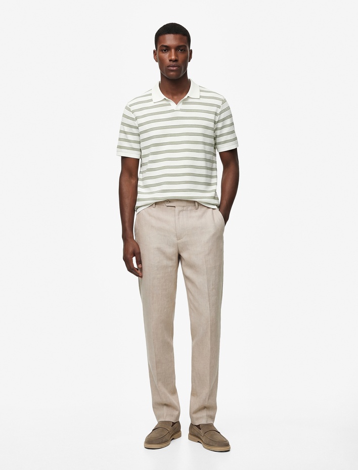  Regular Fit Kısa Kollu Çizgili Polo Yaka Tişört