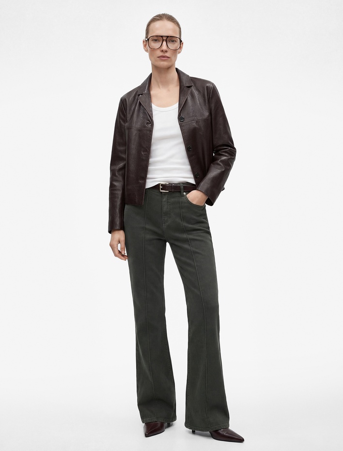  Pamuklu Cepli Düğmeli Dar Kesim İspanyol Paça Denim Pantolon - Flare Jeans