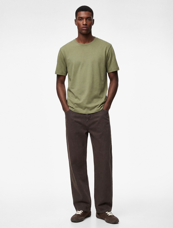  Regular Fit Kısa Kollu Bisiklet Yaka Pamuklu Basic Tişört