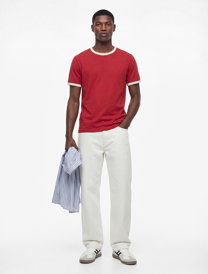  Kısa Kollu Biyeli Pamuklu Bisiklet Yaka Slim Fit Tişört