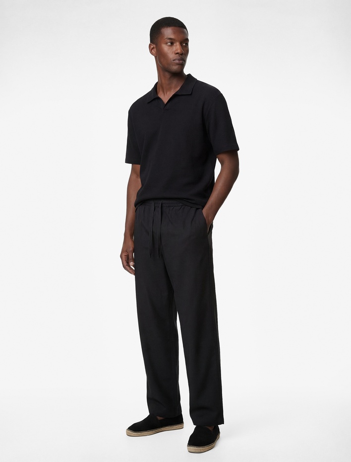  Regular Fit Kısa Kollu Dokulu Polo Yaka Tişört