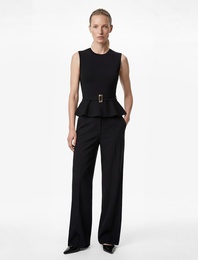 Slim Fit Kolsuz Bisiklet Yaka Kemerli Peplum Bluz