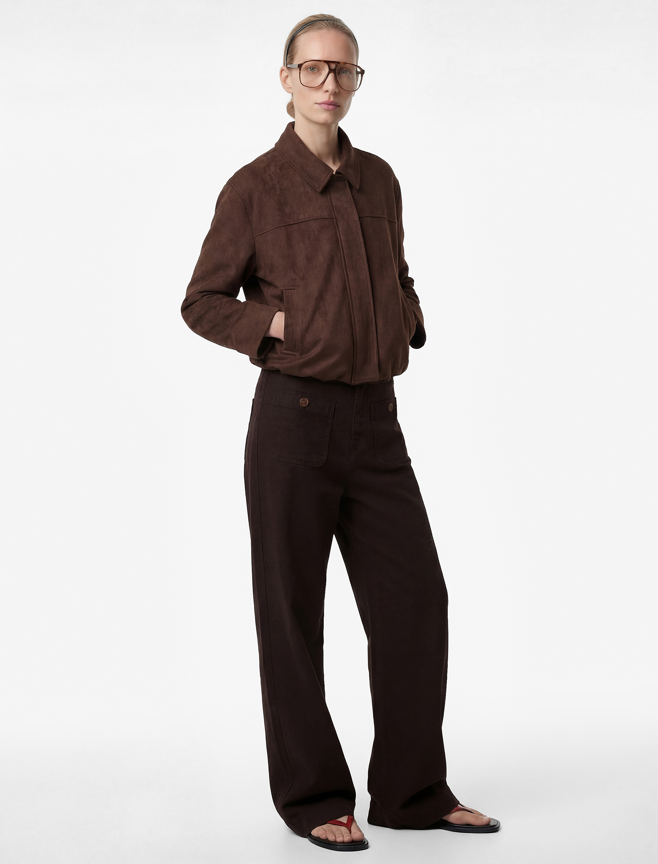   Yüksek Bel Cep Detaylı Düğmeli Geniş Paça Pantolon - Culotte Jeans