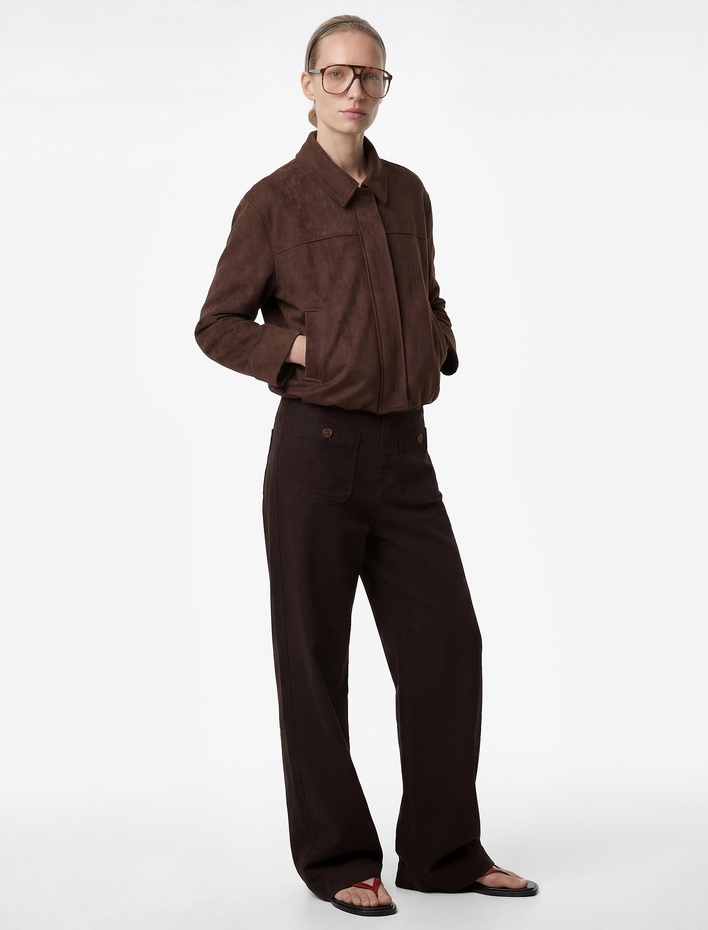  Yüksek Bel Cep Detaylı Düğmeli Geniş Paça Pantolon - Culotte Jeans