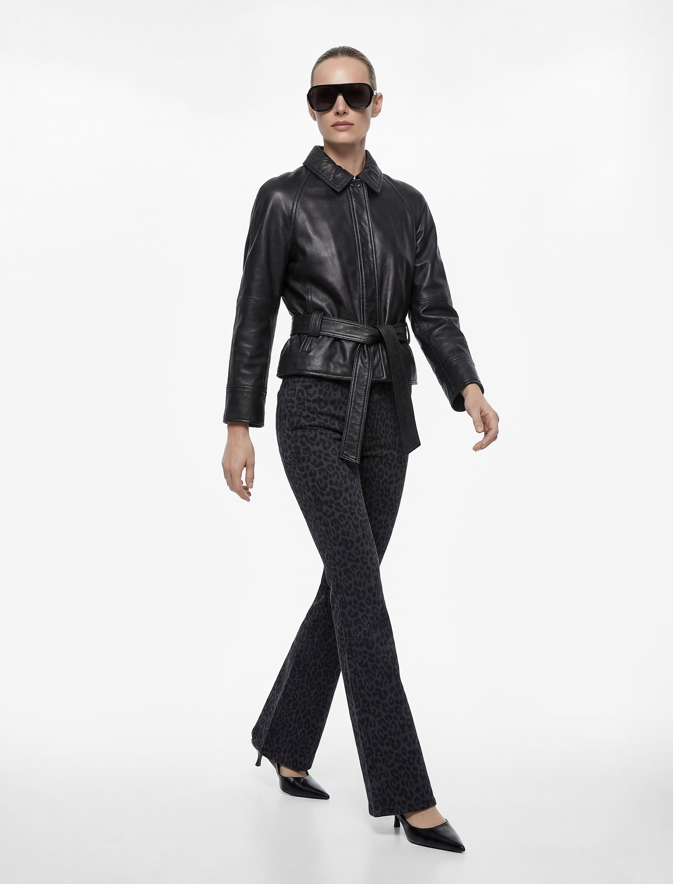   Cepli Yüksek Bel Leopar Desenli İspanyol Paça Jean Pantolon - Flare Jeans