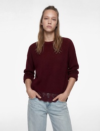 Dantel Detaylı Uzun Kollu Bisiklet Yaka Triko Kazak