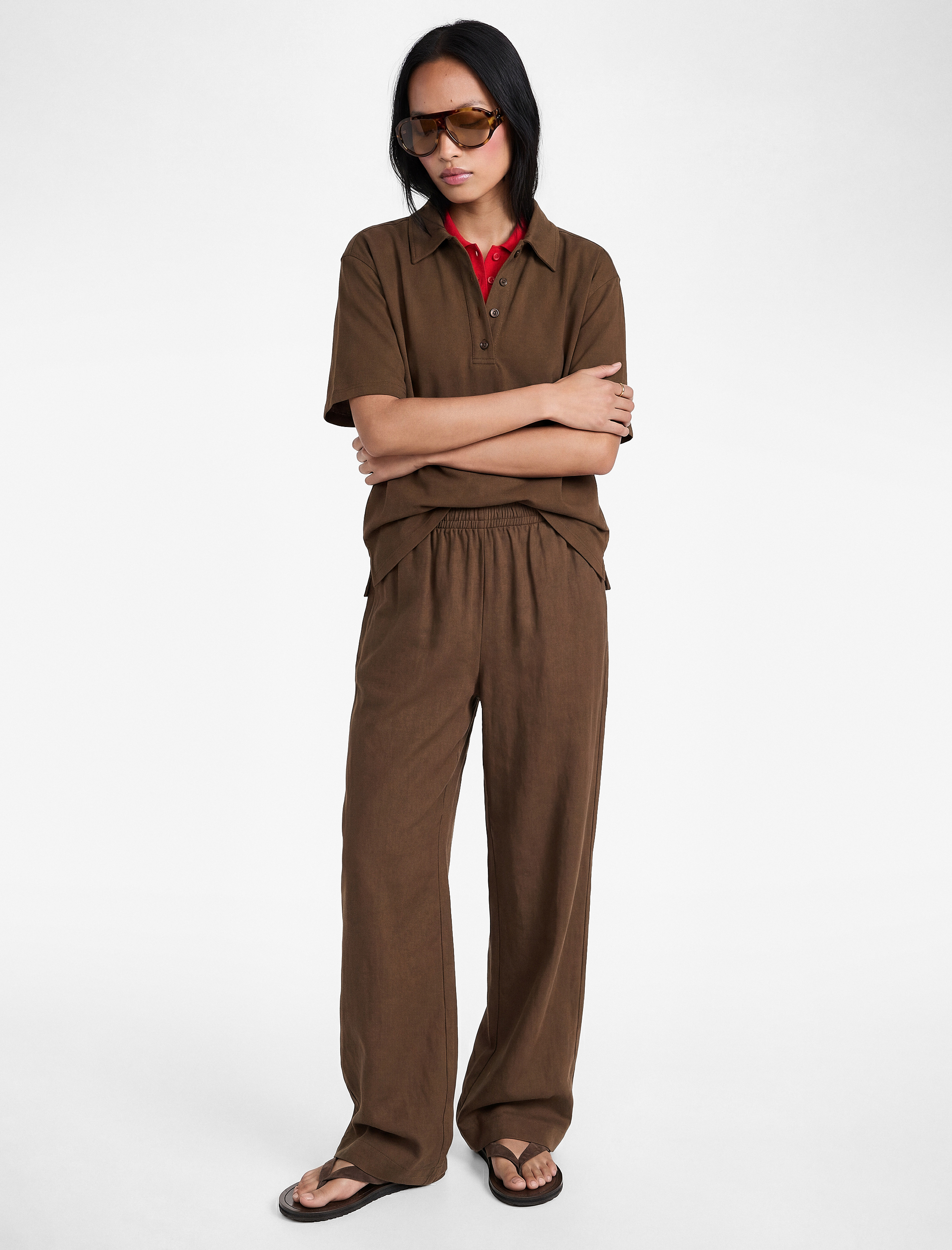   Modal Kumaş Yarım Düğmeli Kısa Kollu Polo Yaka Tişört