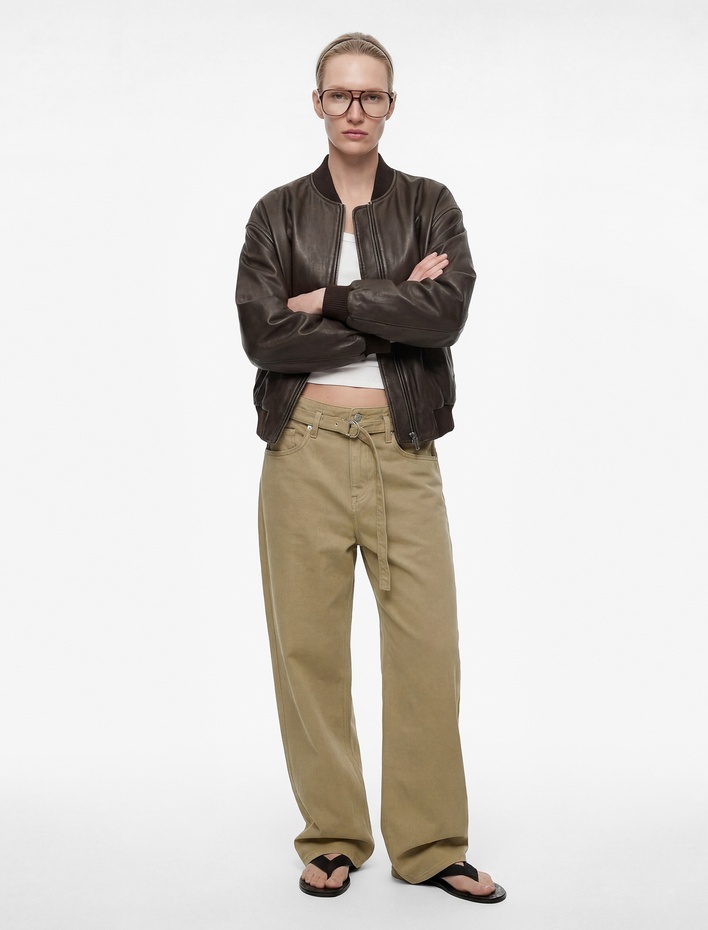  Pamuklu Yüksek Bel Kemerli Geniş Paça Pantolon - Wide Leg Jeans