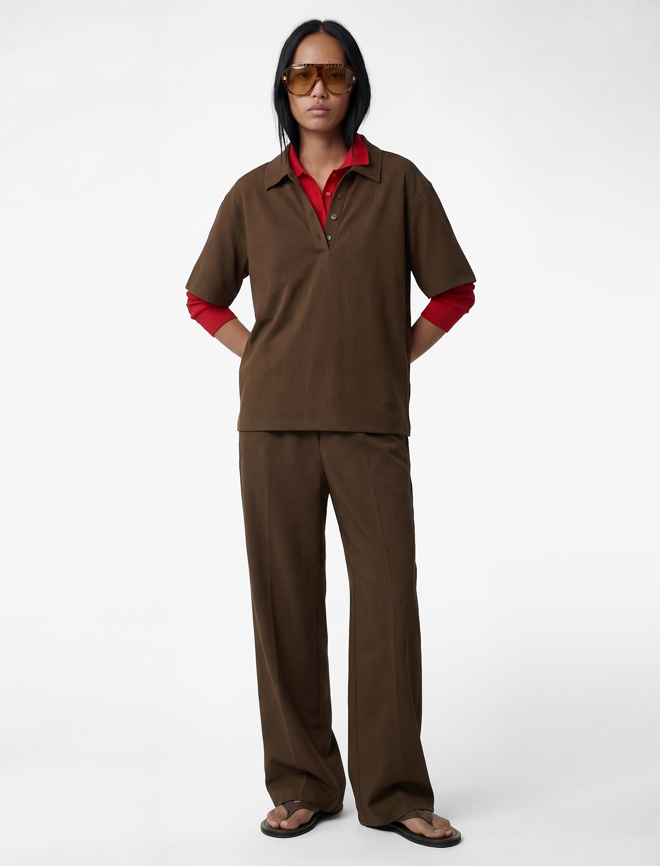   Modal Kumaş Beli Lastikli Cepli Düz Geniş Paça Pantolon