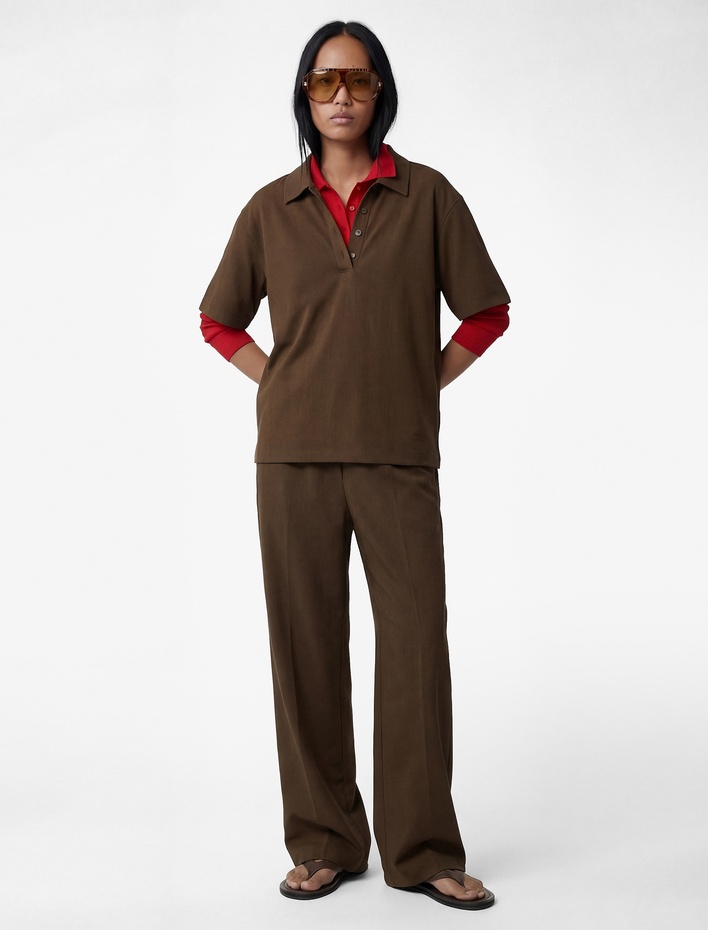  Modal Kumaş Beli Lastikli Cepli Düz Geniş Paça Pantolon