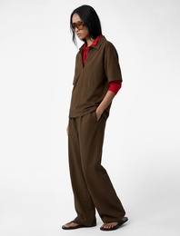 Modal Kumaş Beli Lastikli Cepli Düz Geniş Paça Pantolon