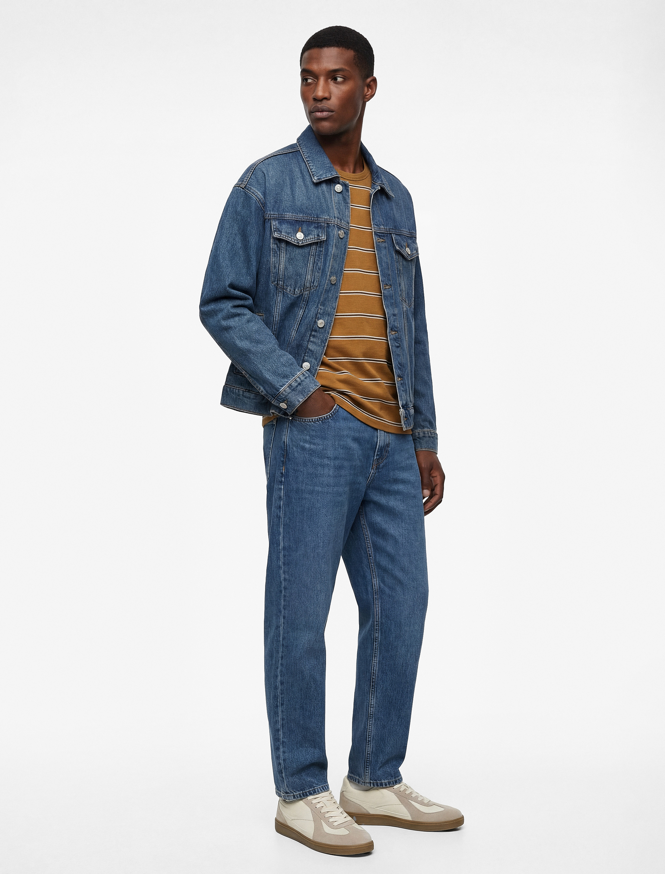   Pamuklu Uzun Kollu Kapaklı Cepli Gömlek Yaka Düğmeli Jean Ceket