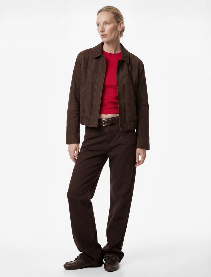  Yüksek Bel Cepli Düğmeli Pamuklu Düz Paça Denim Pantolon - Mom Slim Jean