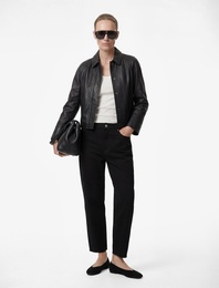 Yüksek Bel Cepli Düğmeli Pamuklu Düz Paça Denim Pantolon - Mom Slim Jean