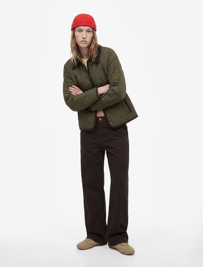  Çıtçıt Düğmeli Cep Detaylı Uzun Kollu Klasik Yaka Kapitone Ceket