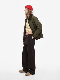 Çıtçıt Düğmeli Cep Detaylı Uzun Kollu Klasik Yaka Kapitone Ceket