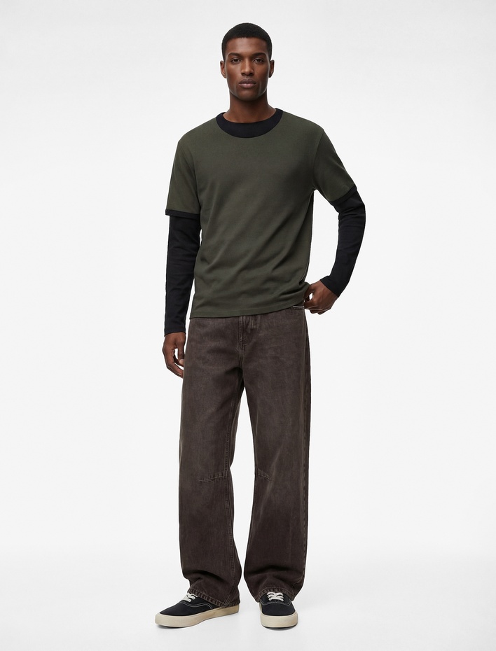  Kısa Kollu Biyeli Pamuklu Bisiklet Yaka Slim Fit Tişört